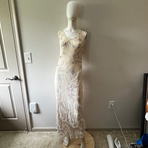 Dresses & Skirts - Vintage Simply Silk Floral Burnout Maxi Dress Y2K Boho Fairycore Ivory 90s S